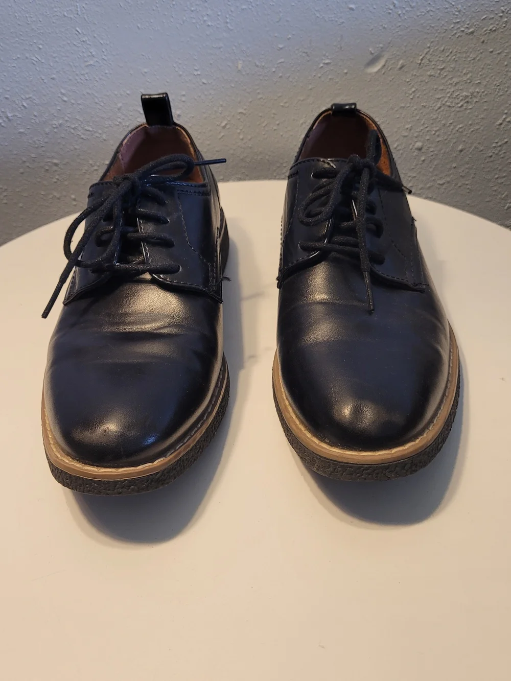 Deer Stags Black Lace-Up Kids Dress Shoes with Tan Trim